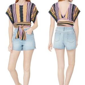 NWT BCBGeneration Striped Knit Wrap Top in Lavender, Black & Mustard Wrap